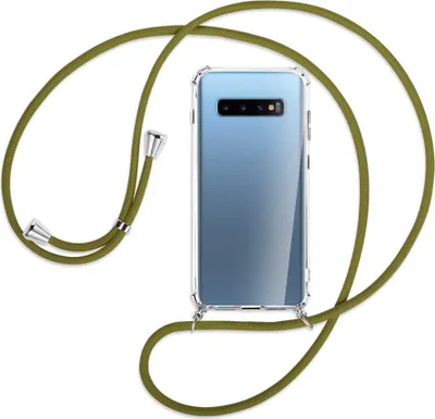 Produktbild von Handykette Backcover-Schutzhülle mit Band (Metall silberfarben) für Samsung Galaxy S10+ / S10 Plus - khaki