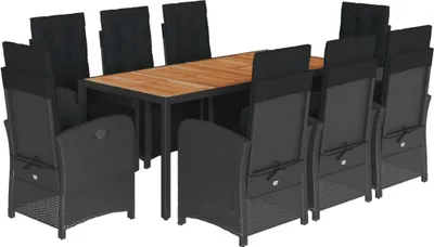 Produktbild von "im Sonderangebot" 9-tlg. Garten-Essgruppe - elegantes Design - Sitzgruppe/Gartenmöbel-Set - mit Kissen Schwarz Poly Rattan - Terassenmöbel DEMöbel474597