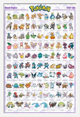 Produktbild von Pokemon - Pokémon - Poster - Sinnoh Pokemon englisch + Wechselrahmen, Shinsuke® Maxi MDF weiss, Acryl-Scheibe