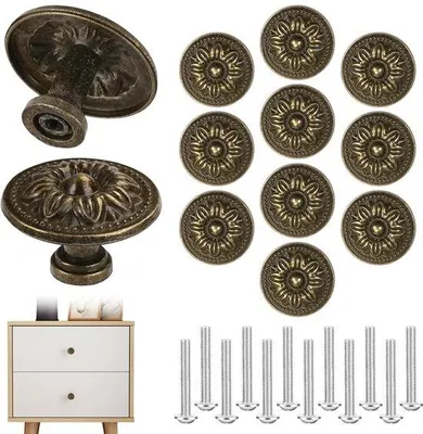 Immagine prodotto di Set di 12 pomelli vintage in bronzo, realizzati in lega di zinco con motivo floreale – maniglie per mobili, ideali per armadi, cassetti e cassettiere