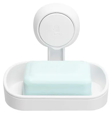 Productafbeelding van Zeepbak met afvoeropening voor in de douche, wandmontage, zonder boren, met zuignap, wit, 1 stuk