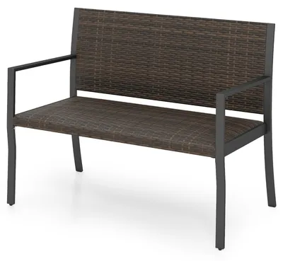 Produktbild von KOMFOTTEU Gartenbank aus Polyrattan, 2-Sitzer Sitzbank mit Rückenlehne & Armlehnen, Parkbank mit Polstern & Metallgestell, Balkonbank bis 360kg belastbar, für Terrasse & Garten, 110 x 55 x 84 cm
