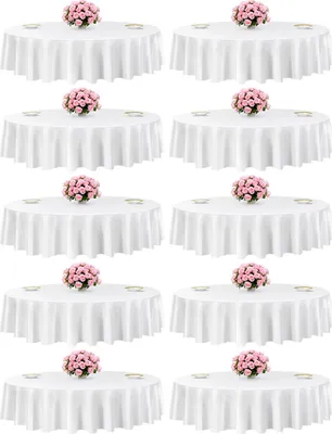 Produktbild von Runde Tischdecken - 10er Set - Ø 228 cm - Knitterfrei - Maschinenwaschbar - Polyestergewebe - Für Hochzeiten Partys Bankette - Weiß