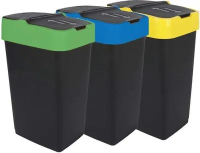 Productafbeelding van Famanu afvalbakset met scharnierend deksel - 35 liter - groen, geel en blauw