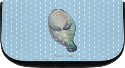 Produktbild von Mr. & Mrs. Panda kosmetiktäschchen Seekuh Happy - Blau Pastell - Geschenk, toilettenbeutel, Kosmetiktasche, Respekt, Meer, Freundin, Achtsamkeit, kulturtäschchen, Seekühe