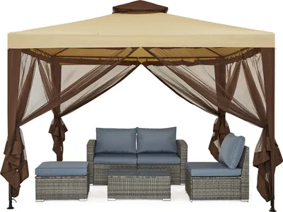 Produktbild von Mondeer Gartenpavillon 3x3m Doppeldach Gartenlaube Pavillon Terrassenpavillon mit Moskitonetz Gartenzelt Partyzelt Braun