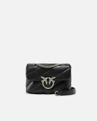 Produktbild von PINKO Leder Umhängetasche Schultertasche Love Puff Mini CL Sheep Nappa Black - Old Silver schwarz