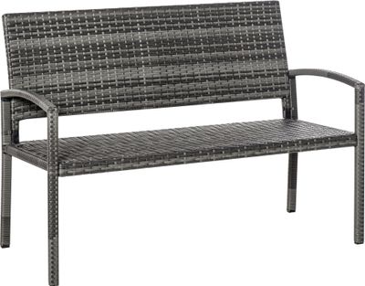 Outsunny Gartenbank, Sitzbank in Rattanoptik, Parkbank mit Stahlrahmen, Balkonbank für 2 Personen,  bis  240kg Belastbar, Grau, 122 x 60 x 87cm