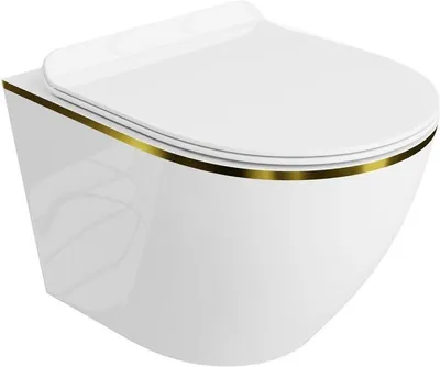 Produktbild von LAVITA Wand-WC Sofi Slim Gold Line| Hänge Toilette | Toilettendeckel mit Absenkautomatik & Metallscharniere | Toiletten Spülrandlos Hängend | Toilette