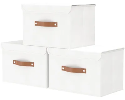 Produktbild von Aufbewahrungskörbe mit Deckel, 45 x 30 x 30 cm, 3er-Set, Regalkörbe, Aufbewahrungsboxen, Stoffaufbewahrungsboxen für