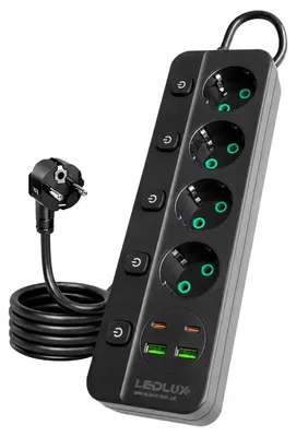 Produktbild von LEDLUX Steckdosenleiste 3m 4 Steckdosen mit USB Schalter Schwarz