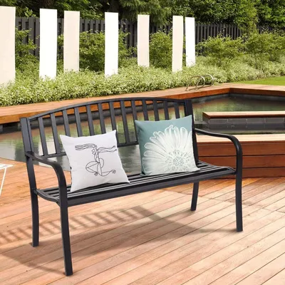 Produktbild von Gartenbank 3 Sitzer Metall, Stahlbank bis 280 kg belastbar, Sitzbank mit Rückenlehne & Armlehnen, Gartenmöbel Bank für Garten Park Terrasse, 127 x 60 x 87 cm