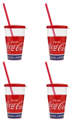 Zdjęcie produktu dla Kubeczki Coca-Cola z słomką, 0,5 L, zestaw 4 sztuki, plastikowe