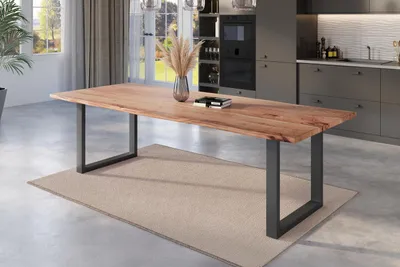 Produktbild von Esstisch Baumkante 280 x 100 cm Akazie natur massiv U-Gestell schwarz NICK