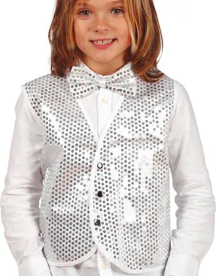 Produktbild von Pailletten Westen Kinder Karnevalskostüm Feier Gold Silber Glanz Festlich Kostüm Party Mode Funkel Glamour Kinderfeest, Farbe: Silber