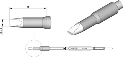Produktbild von JBC Lötspitze Serie C245 Meißelform, C245061/3,0 x 1,0 mm, gerade C245061