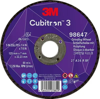 Immagine prodotto di disco da sbavo 3M (D125xS7mm grana 36+ / a gomito 3M™ Cubitron™ 3 / contenuto: 10 pezzi) - 7100303982