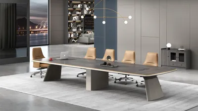 Obrázok produktu pre Priestranný sivý rokovací stôl s moderným a elegantným dizajnom.