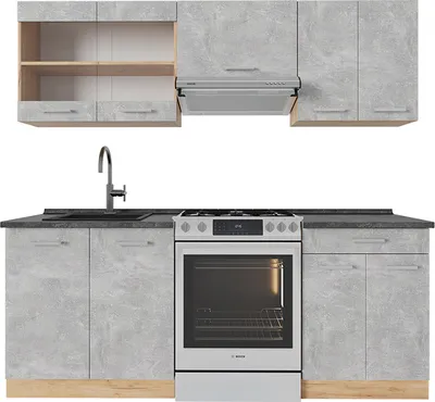 Produktbild von Küchenzeile Vicco R-Line Beton/Goldkraft Eiche 200 cm , AP Anthrazit, Model 54172