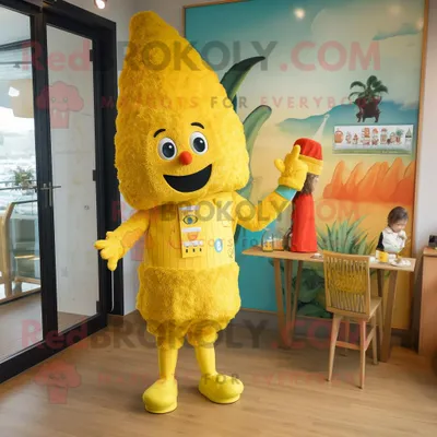 Immagine prodotto di Personaggio del costume della mascotte REDBROKOLY Paella gialla vestito con pagliaccetto e spille