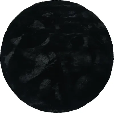 Image de Tapis à poils longs Salon Super Soft fourrure de lapin imitation fourrure synthétique Noir Taille Ø 200 cm Rond