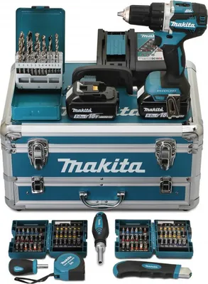 Image de Perceuse visseuse 18V Ø13 mm - MAKITA - Avec 2 batteries LXT® 18V 5Ah + chargeur rapide + Coffret alu avec tiroir 96 accessoires - DDF484RTX6