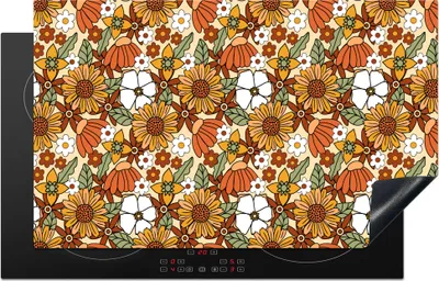 Produktbild von KitchenYeah© Herdabdeckplatte Blumen - Vintage - Muster , 83x51cm, Küche Deko, Glaskeramikkochfeld Herdabdeckung, Abdeckplatte fùr Kochfeld