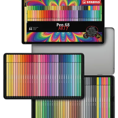 Produktbild von STABILO Premium-Filzstift -  Pen 68 - ARTY - 66er Metalletui - 65 verschiedene Farben