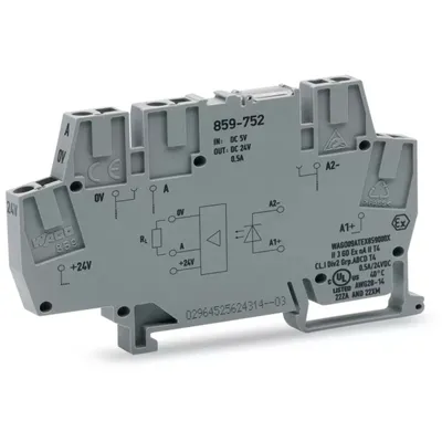 Produktbild von WAGO Optokopplermodul;Eingangsnennspannung DC 5 V;Ausgangsspannungsbereich DC 0 … 24 V;grau 859-752