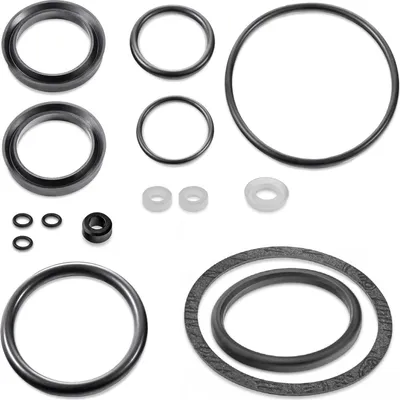 A collection of various rubber and plastic sealing rings and gaskets.
