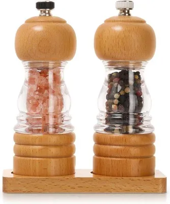 Immagine prodotto di Set di macina pepe e- set di macinae pepe da 2 pezzi in legno da 5 pollici ricaricabile manualmente e regolabile per le erbe da cucina