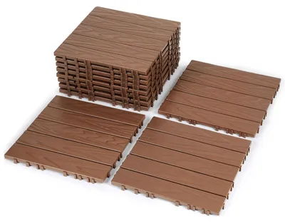 Produktbild von Vigevee 88 Stück Terrassenfliesen 8 qm, 30x30cm Kunststoff Fliesen Klickfliesen Balkonfliesen Holzoptik Gestreift, Wetterfest, Anti-Rutsch, Braun 5-Streifen