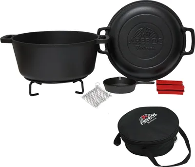 Produktbild von AREBOS Dutch Oven Set 2in1 | Gusseisen Topf 4,8L & Pfanne 1,8L BBQ Zubehör