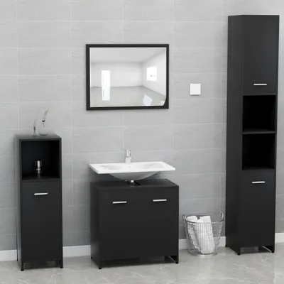Produktbild von Prolenta Premium - Zestaw mebli łazienkowych z czarnego materiału drewnopochodnego