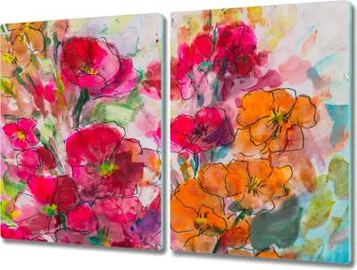 Produktbild von Coloray Herdabdeckplatte 2x40x52 cm Schneidebrett Kochplattenabdeckung Küchenbrett Hackbrett - Aquarellblumen