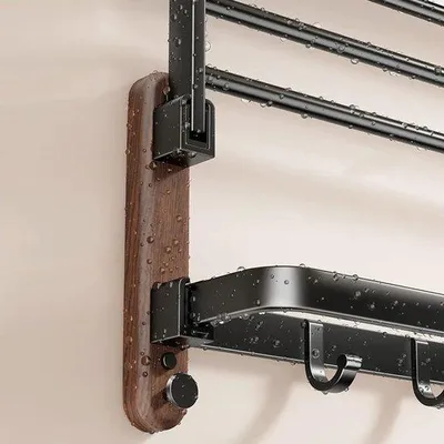 Productafbeelding van Handdoekhouder Zwart - Wandhanddoekhouder Zonder Boren - Handdoekhouder Badkamer - Handdoekhouder Keuken - 5 Handdoekhaken - Ideaal voor Vochtige Ruimtes - Handdoekrek