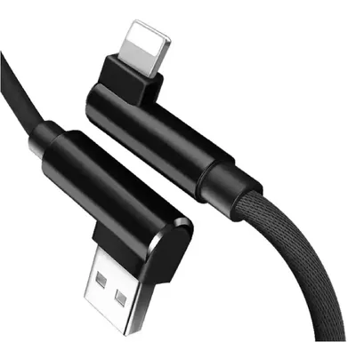 Produktbild von iPhone Schnell Ladekabel 1 meter Nylon Datenkabel 90° Winkelkabel 1m schwarz Ladekabel für iPhone iPad