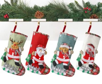 Weihnachtsstrümpfe, 4 Stück, 30x20 cm, rot, zum Befüllen und Aufhängen