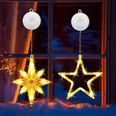 LED Weihnachtslichter 2er Set Sterne Fensterdeko warmweiß
