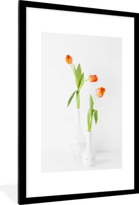 Produktbild von MuchoWow® MuchoWow® Gerahmtes Poster Tulpen - Orange - Blumen 60x90 cm - Poster mit zchwarzem Bilderrahmen - Dekoration - Wandposter Wohnzimmer - Hochwertig