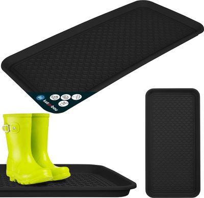 KOTARBAU® Schuhabtropfschale 38 x 76 cm Abtropfmatte Schuhe Schwarz Schuhmatte Abtropfmatte Kunststoff Schuhwanne Schuhablage Winter Schuhunterlage Schuhtasse Schuh Unterlage Abtropfwanne Schmal