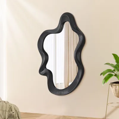 Immagine prodotto di Specchio da parete asimmetrico con cornice in legno, 55x37 cm, colore nero