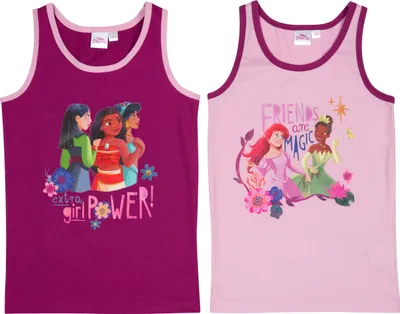 Produktbild von Disney Princess Unterhemd für Mädchen Hemdchen Tank Top Unterwäsche Lila/Rosa (2er Pack) 110-116