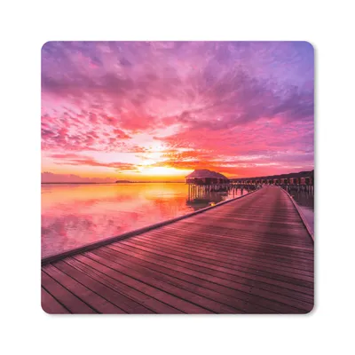 Produktbild von MuchoWow® Mauspad Mousepad Steg - Wasser - Sonne - Rosa - Horizont 20x20 cm - Mousepads - Maus Mat - Pad - Mausunterlage - Desk Mat - Bureauartikeln
