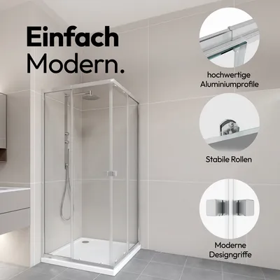 Produktbild von Duschkabine 90x90 MARWELL Flexi 77-90x77-90-190 cm Eckdusche mit hochwertigen verstellbaren Alumuniumprofilen in silber matt Duschabtrennung mit aushängbare