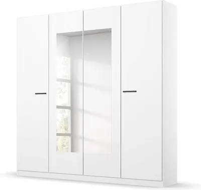 Produktbild von Famanu Kleiderschrank mit Spiegel - Drehtürenschrank - Alpineweiß - 4 Türen - 2 Kleiderstangen - 2 Einlegeböden - BxHxT 181x210x54 cm