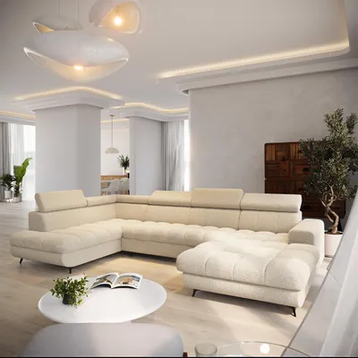 Produktbild von Masseno Ecksofa CORENO mit Schlaffunktion L-Form, Sofa mit Bettkasten, Wohnzimmersofa, Couch, Soffa, Bettsofa, Couchgarnitur- Creme, QUELLE 02
