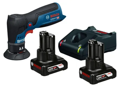 Produktbild von Bosch GEX 12V-77 Akku Exzenterschleifer 12 V 77 mm Brushless + 2x Akku 6,0 Ah + Ladegerät