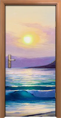 Produktbild von Türposter 90x200 cm Türaufkleber Türtapete Türfolie Klebefolie Kunst Morgens auf See Wellen Malerei