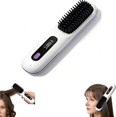 Produktbild von Kabelloser Haarglätter & Glättbürste – 2-in-1 Styling Glätten oder Locken, Typ-C Ladeanschluss